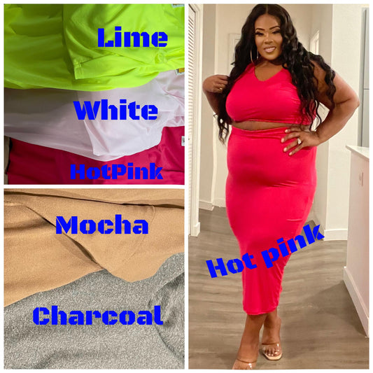 2-PIECE SOLID PLUS SIZE SKIRT SET(BLACK,GREY,PINK,NEON GREEN, CORAL)