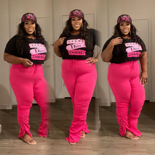 PLUS SIZE STACKED PANTS -HOT PINK