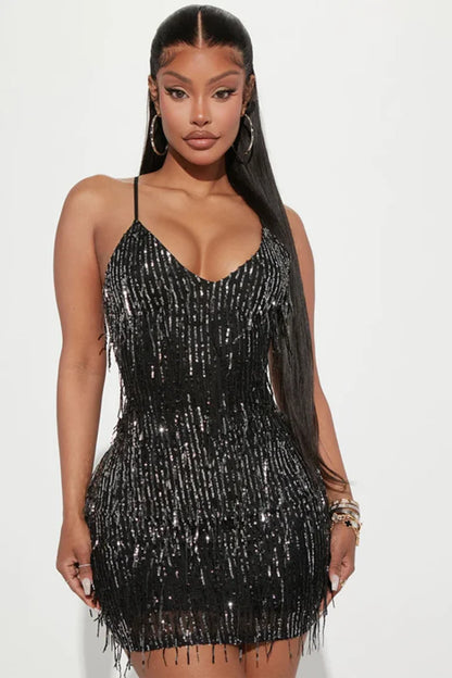 BLACK SILVER  BACKOUT BODYCON SEQUIN MINI DRESS-16