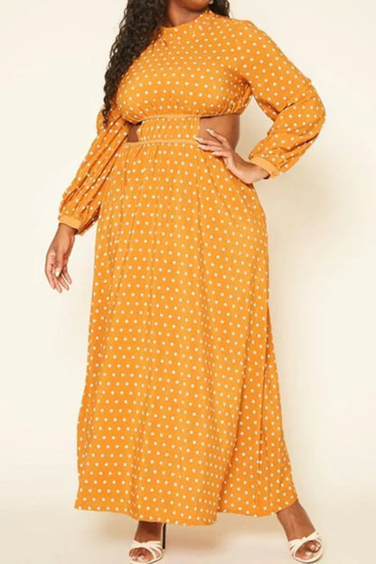 MUSTARD POLKA DOT FLARE MAXI dress-13