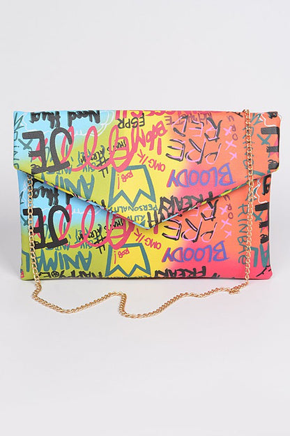 GRAFITTI Multi Letter Cross Chain Body Clutch-MULTI