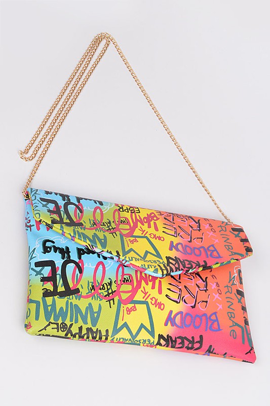 GRAFITTI Multi Letter Cross Chain Body Clutch-MULTI