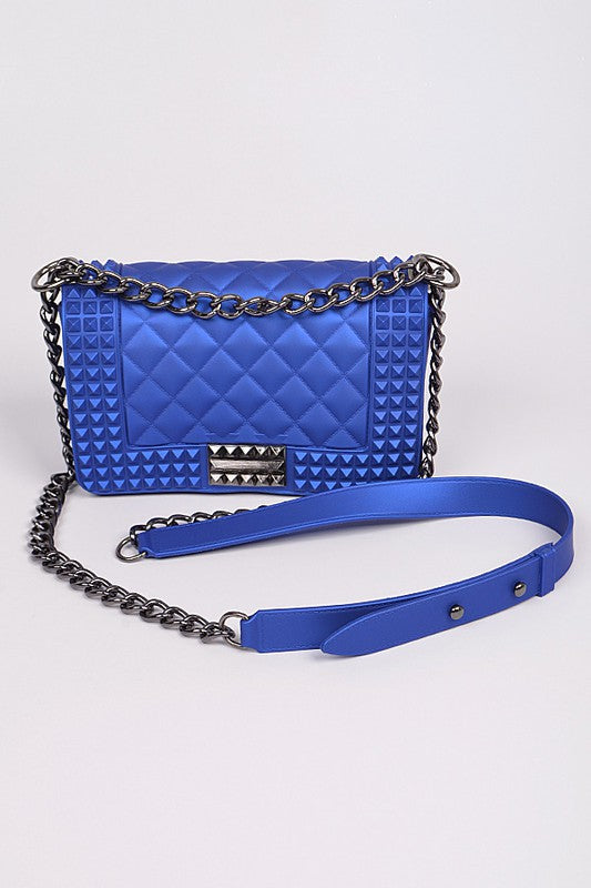 Studded Monotone Clutch-BLUE