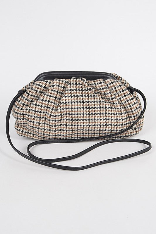 Houndstooth Pattern Cross body bag-BROWN MIX