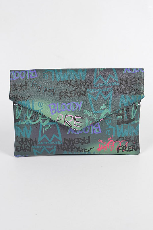 GRAFITTI Multi Letter Cross Chain Body Clutch-GREEN