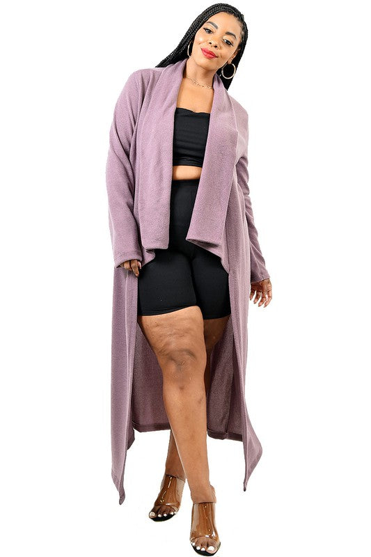 DRAPPED SHAWL-COLLAR CARDIGAN-DUSTY PURPLE