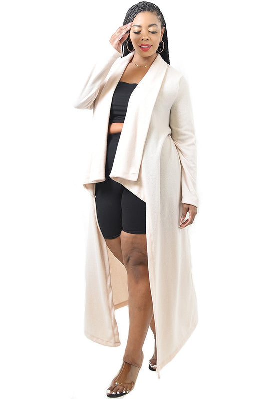 DRAPPED SHAWL-COLLAR CARDIGAN-CREAM