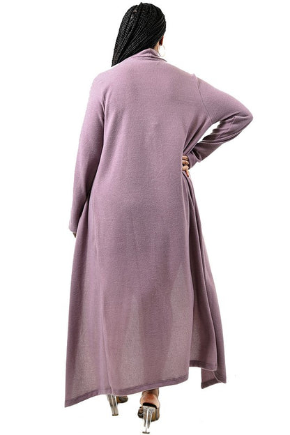 DRAPPED SHAWL-COLLAR CARDIGAN-DUSTY PURPLE