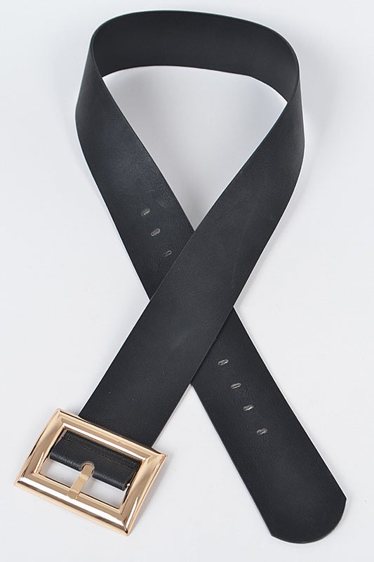 Rectangle Buckle Plus Size Belt-BLACK/GOLD