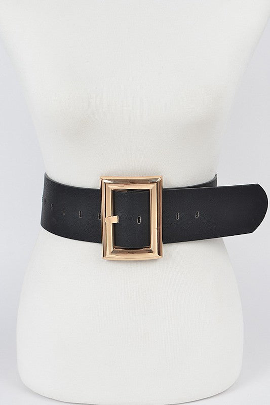 Rectangle Buckle Plus Size Belt-BLACK/GOLD