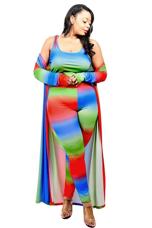 PLUS SIZE 3 PIECE SET-RED/GREEN/BLUE