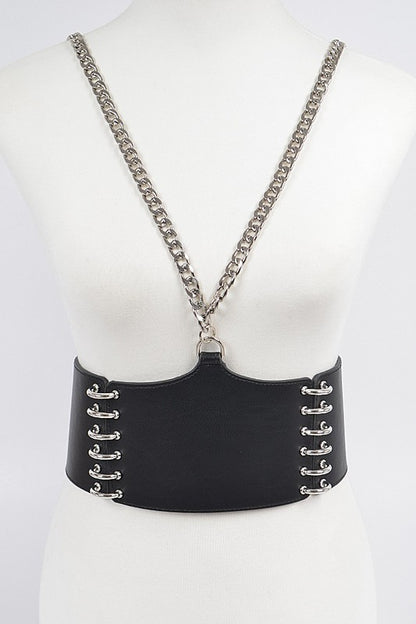 Faux Leather Plus Size Belt W/Chain