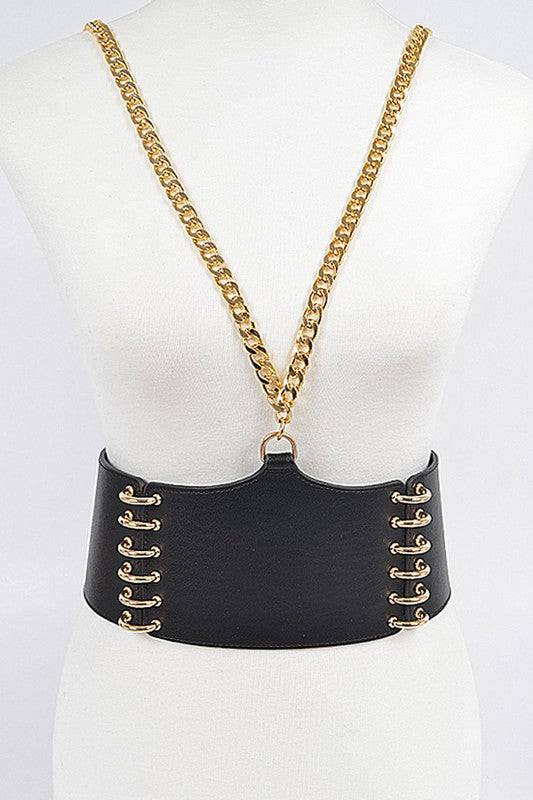 Faux Leather Plus Size Belt W/Chain