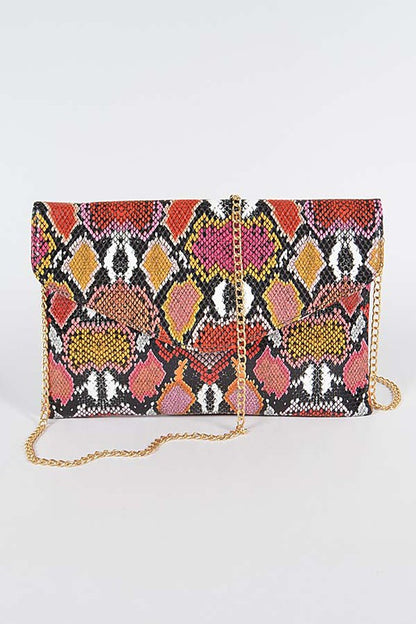 Hipster Snakeskin Clutch-RED MIX