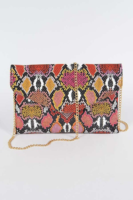 Hipster Snakeskin Clutch-RED MIX