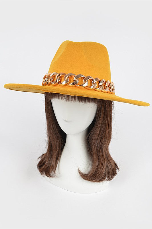 Faux Wool Hat W Oversize Chain-MUSTARD/GOLD