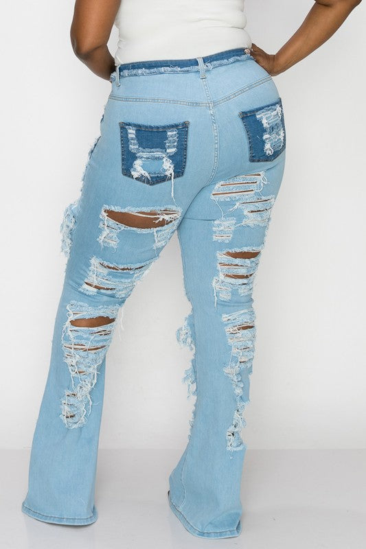 DUO BLUE & FRAYED EDGES JEANS-1303