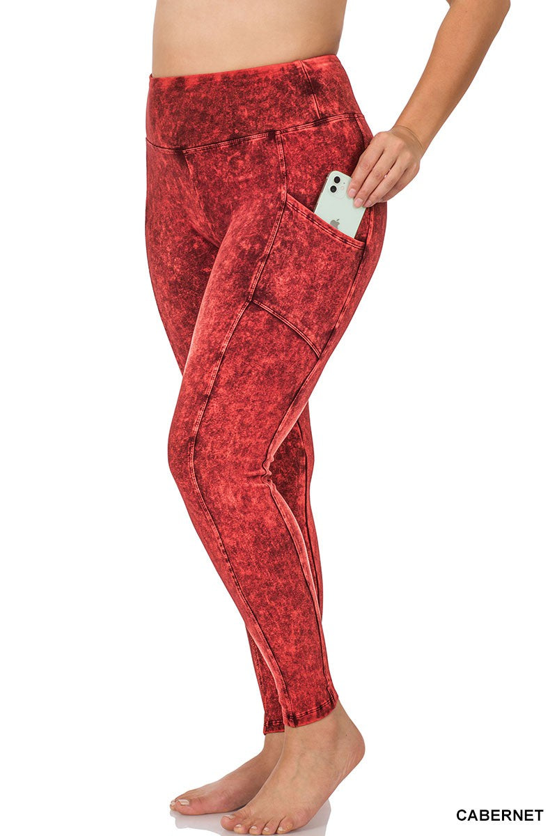 MINERAL WASH WIDE WAISTBAND FULL LEGGINGS-CABERNET