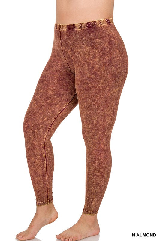 PLUS SIZE MINERAL WASHED HIGHWAIST LEGGINGS-ALMOND