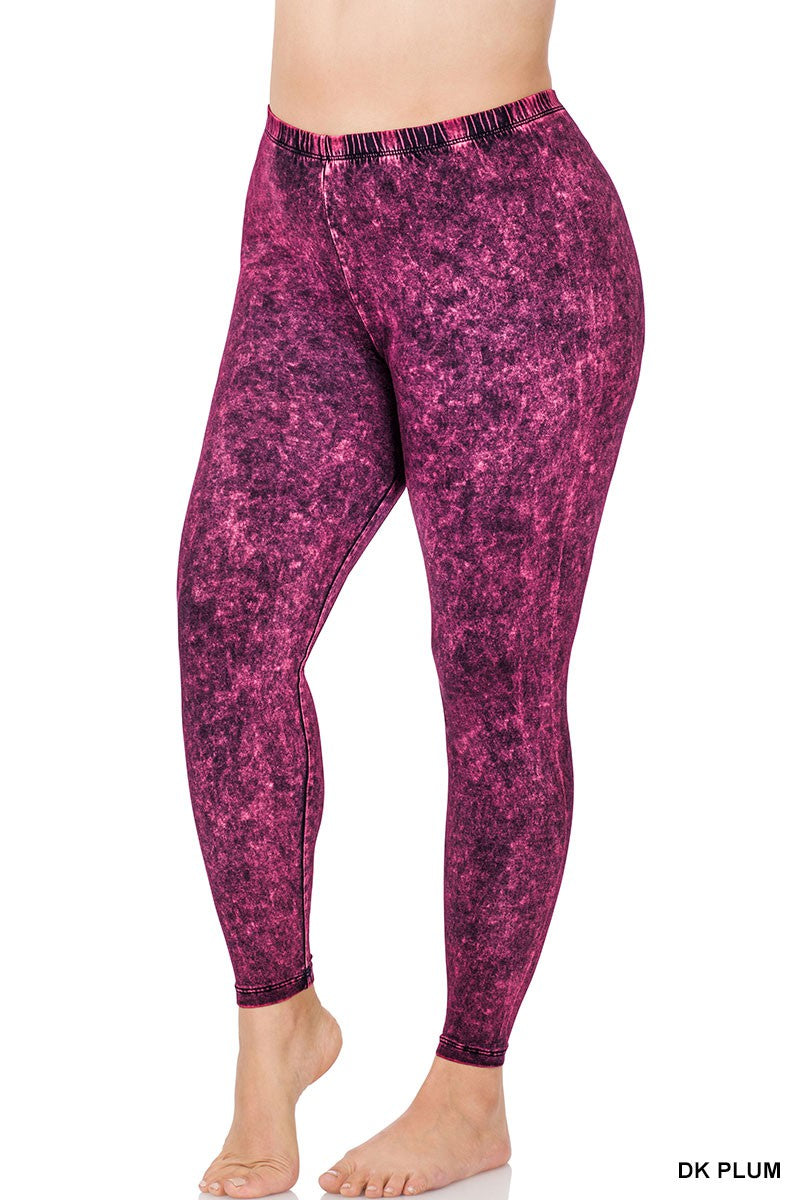 PLUS SIZE MINERAL WASHED HIGHWAIST LEGGINGS-DK PLUM