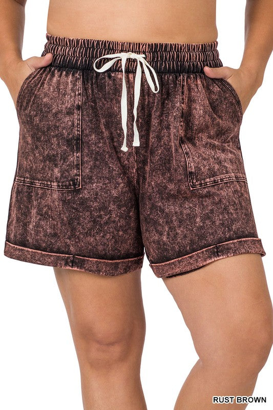 PLUS MINERAL WASH DRAWSTRING CUFFED SHORTS-20