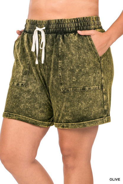 PLUS MINERAL WASH DRAWSTRING CUFFED SHORTS-20