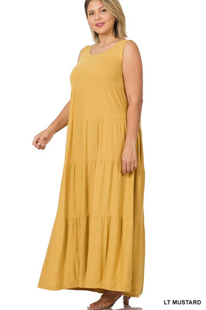 CORAL SPAGHETTI STRAP TIERED PLUS SIZE 2-POCKET MAXI DRESS (VERY ROOMY)