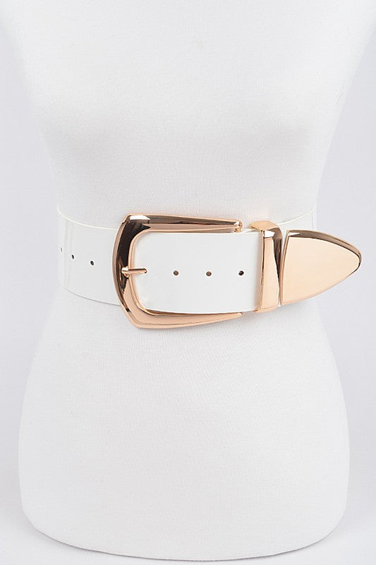 * Faux Patent Leather Wide Metal Plus Size Belt