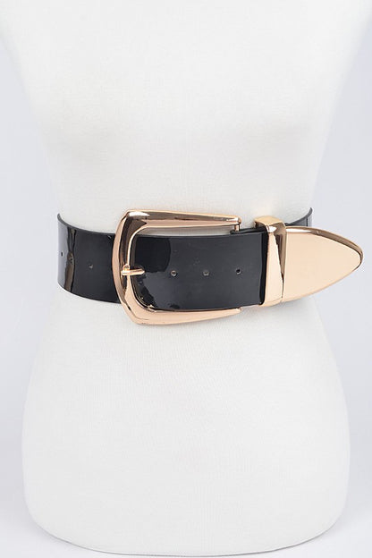 * Faux Patent Leather Wide Metal Plus Size Belt