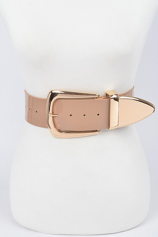 * Faux Patent Leather Wide Metal Plus Size Belt