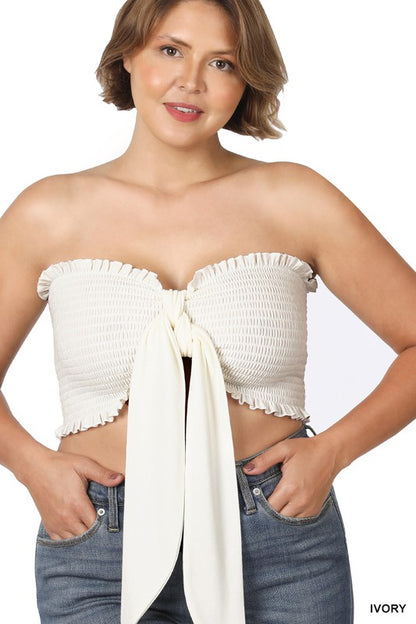 PLUS SIZE PLUS  SMOCKED TIE FRONT TUBE TOP-02