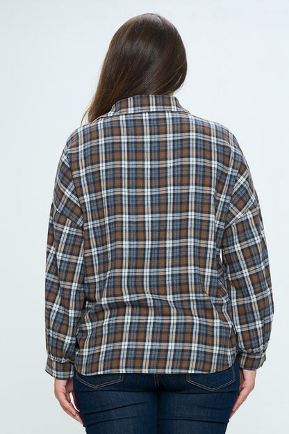 PLUS SIZE PLAID BUTTON UP SHIRT- NAVY MIX