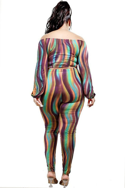 PLUS MULTI COLOR WAVY PRINT 2 PIECE LEGGING SET