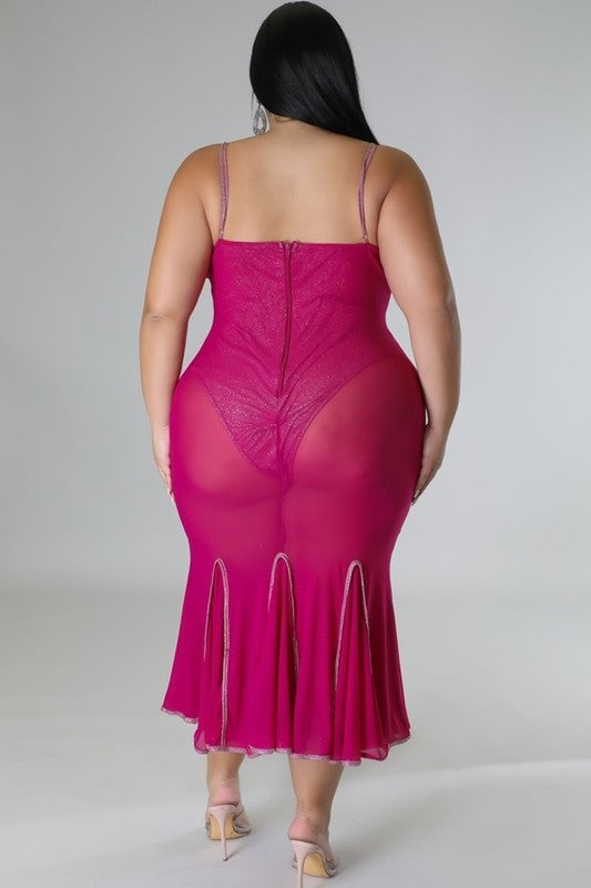 PLUS SIZE SWEETHEART DRESS-MAGENTA