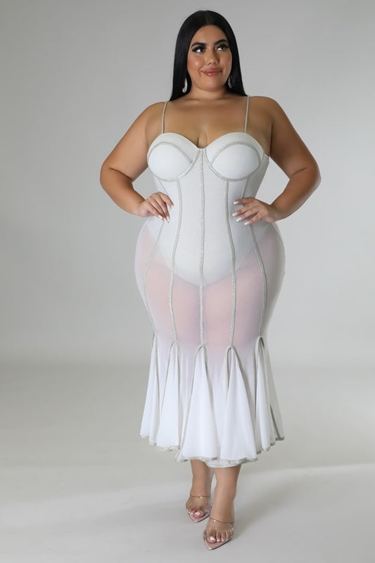 PLUS SIZE SWEETHEART DRESS-WHITE