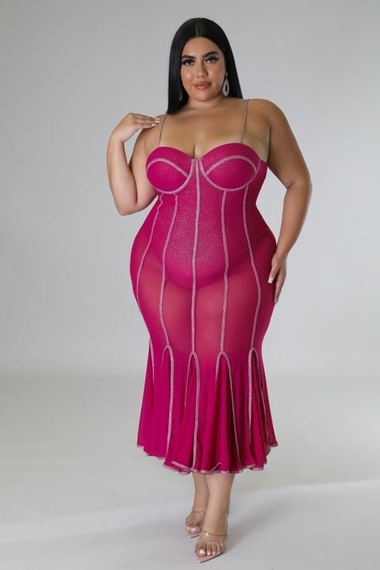 PLUS SIZE SWEETHEART DRESS-MAGENTA