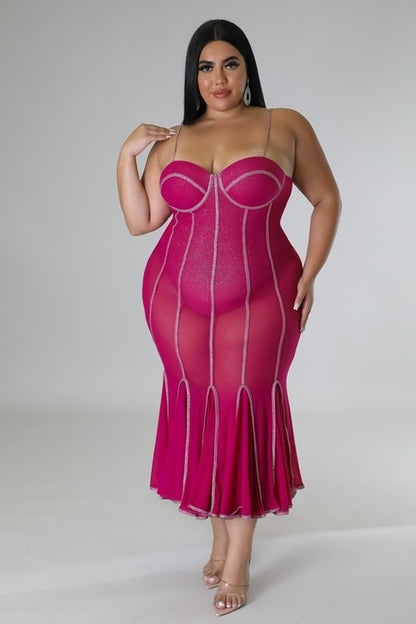 PLUS SIZE SWEETHEART DRESS-MAGENTA