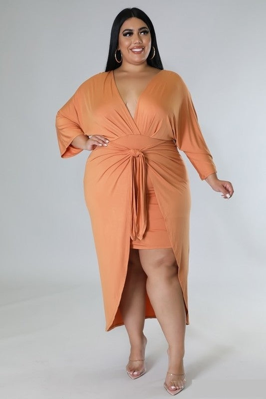 PLUS SIZE V-FRONT SELFTIE DRESS-CLAY