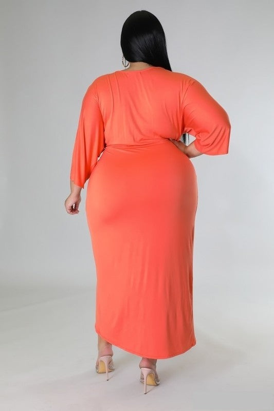 PLUS SIZE V-FRONT SELFTIE DRESS-CORAL