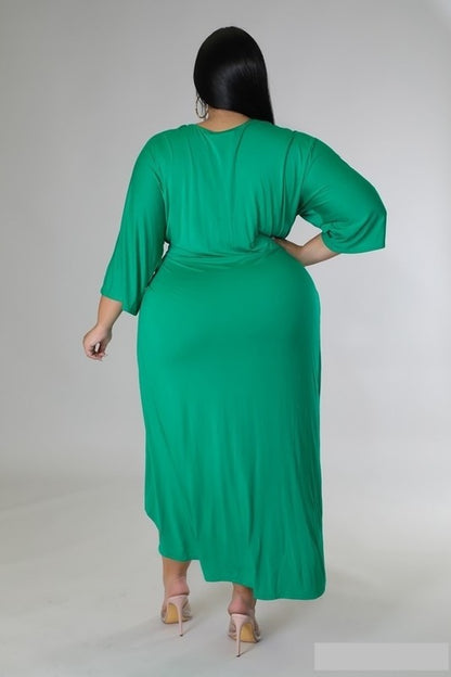 PLUS SIZE V-FRONT SELFTIE DRESS-GREEN