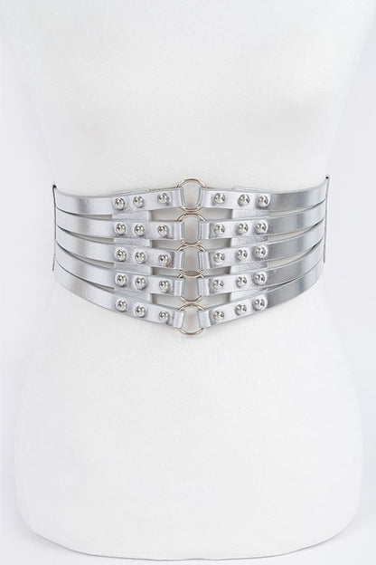 Metallic PU Metal Studded Corset Plus Size Elastic Belt