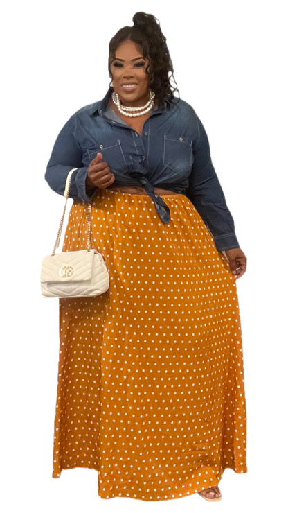 MUSTARD POLKA DOT FLARE MAXI dress