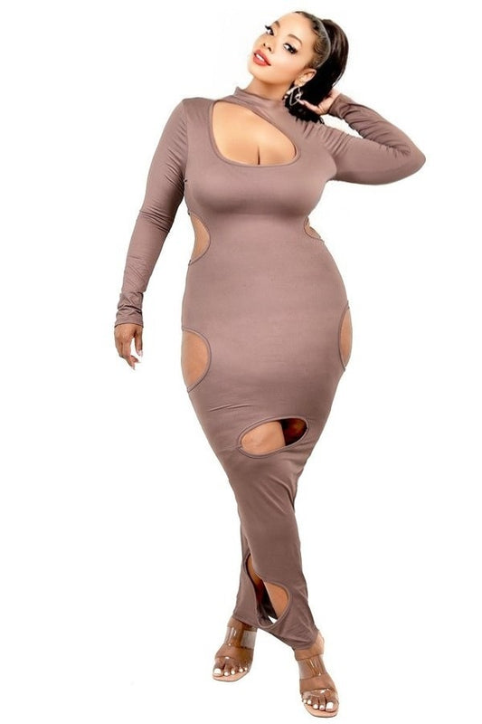 PLUS SIZE "SHE DID THAT DRESS"-TAUPE