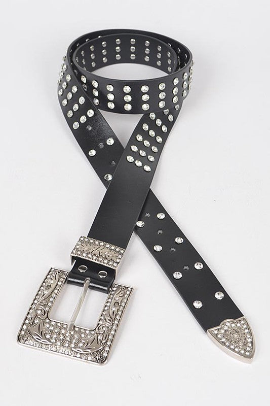 Rhinestone Buckle Metallic Plus Size Belt-BLACK