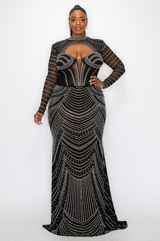 PLUS SIZE RHINESTONE MERMAID MAXI DRESS -BLACK-13