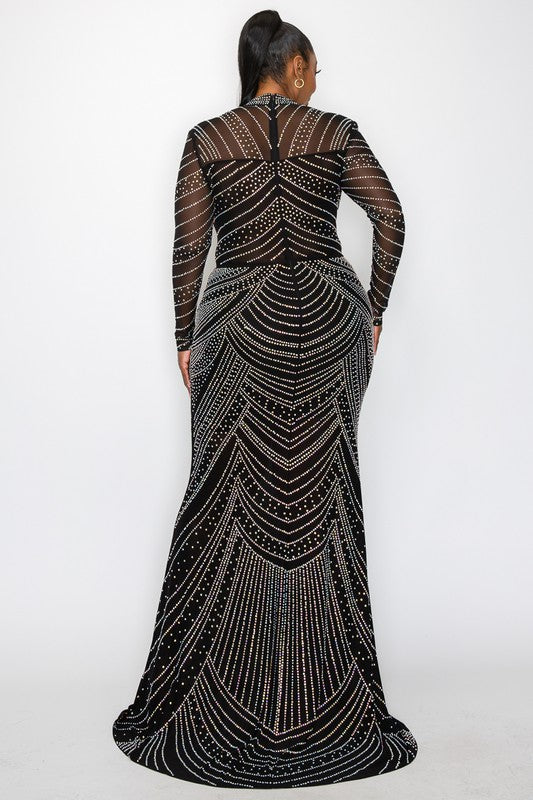 PLUS SIZE RHINESTONE MERMAID MAXI DRESS -BLACK-13