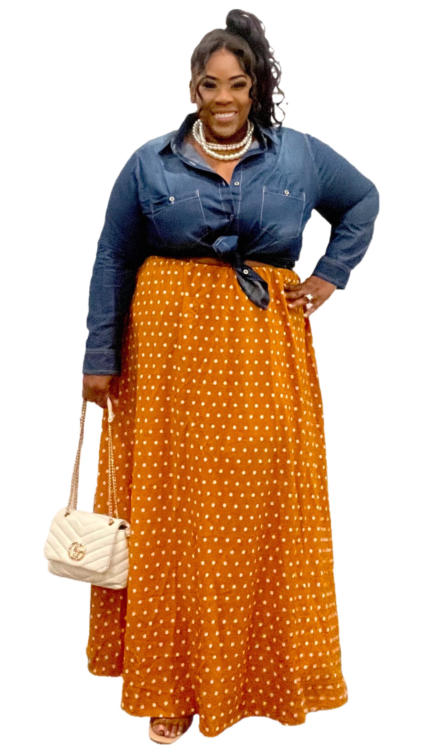 MUSTARD POLKA DOT FLARE MAXI dress