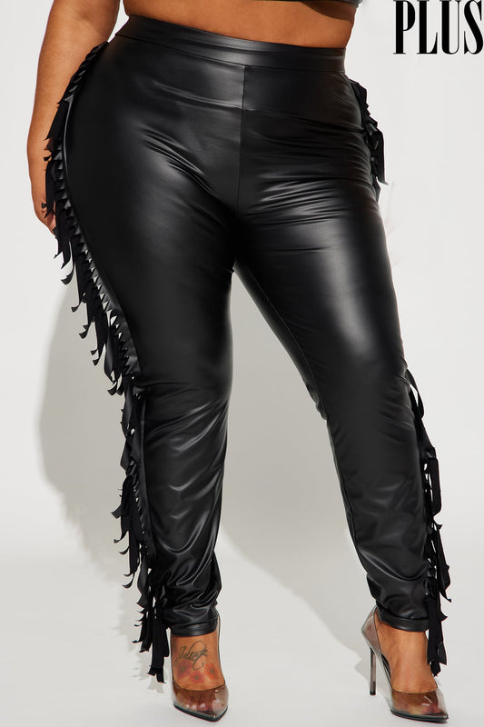 FAUX LEATHER HIGHWAIST FRINGE PANTS