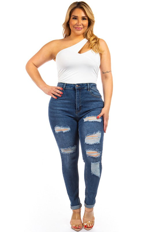 PLUS SIZE Front and Back Ripped Medium Blue