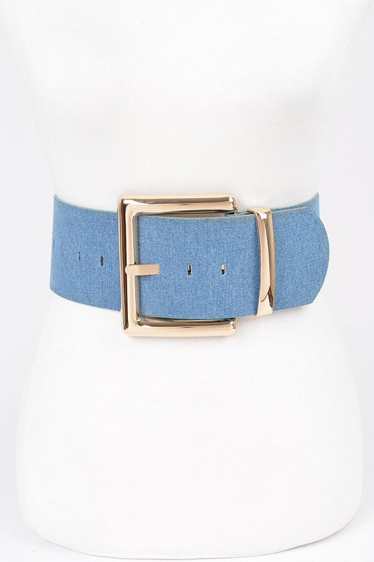 Oversized Metal Buckle Denim Plus Size Waist Belt-GOLD BUCKLE